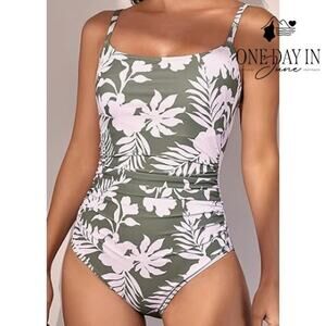 Eomenie Tropical Tummy Control One Piece Swimsuit Size M